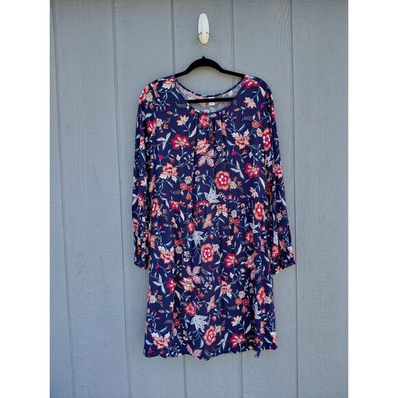 Old Navy Long Sleeve Global Fashion Dress Large Navy Floral Gathered Cottagecore - Picture 1 of 10